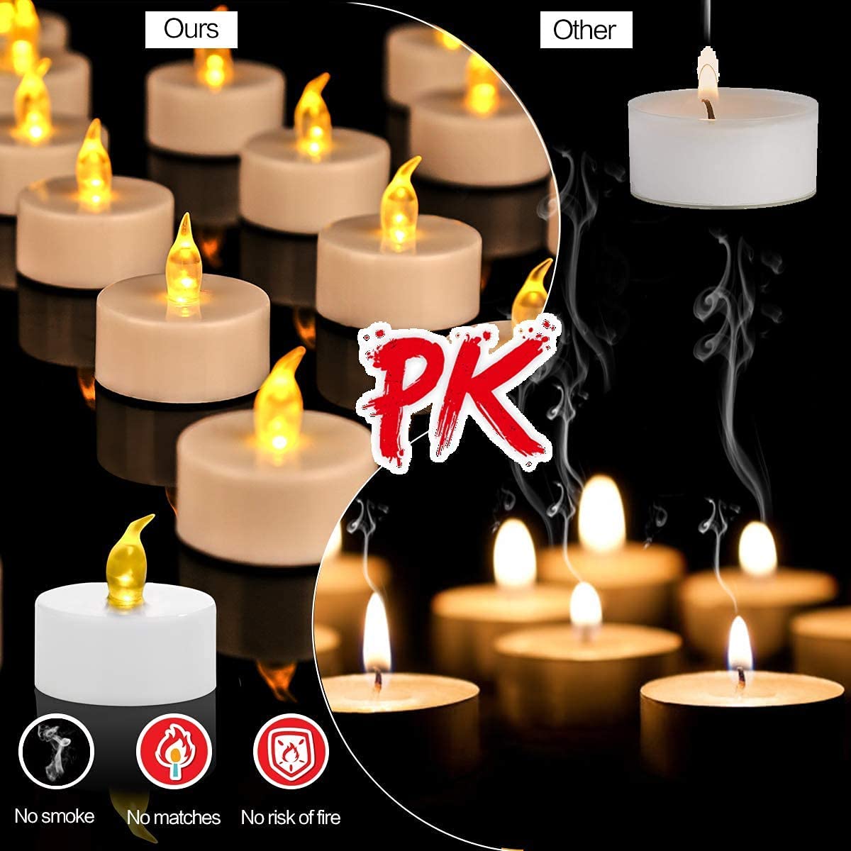 Oshine 24 Pack Flameless Tea Lights Led Tea Lights Candles,Flickering Tea Candles Battery Included As Halloween Lights,Pumpkin D